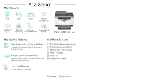 HP LaserJet MFP M234sdw Printer, Black and white, Printer for Small office, Print, copy, scan, Two-sided printing; Scan to email; Scan to PDF HP LaserJet MFP M234sdw Printer, Black and white, Printer for Small office, Print, copy, scan, Two-sided printing; Scan to email; Scan to PDF